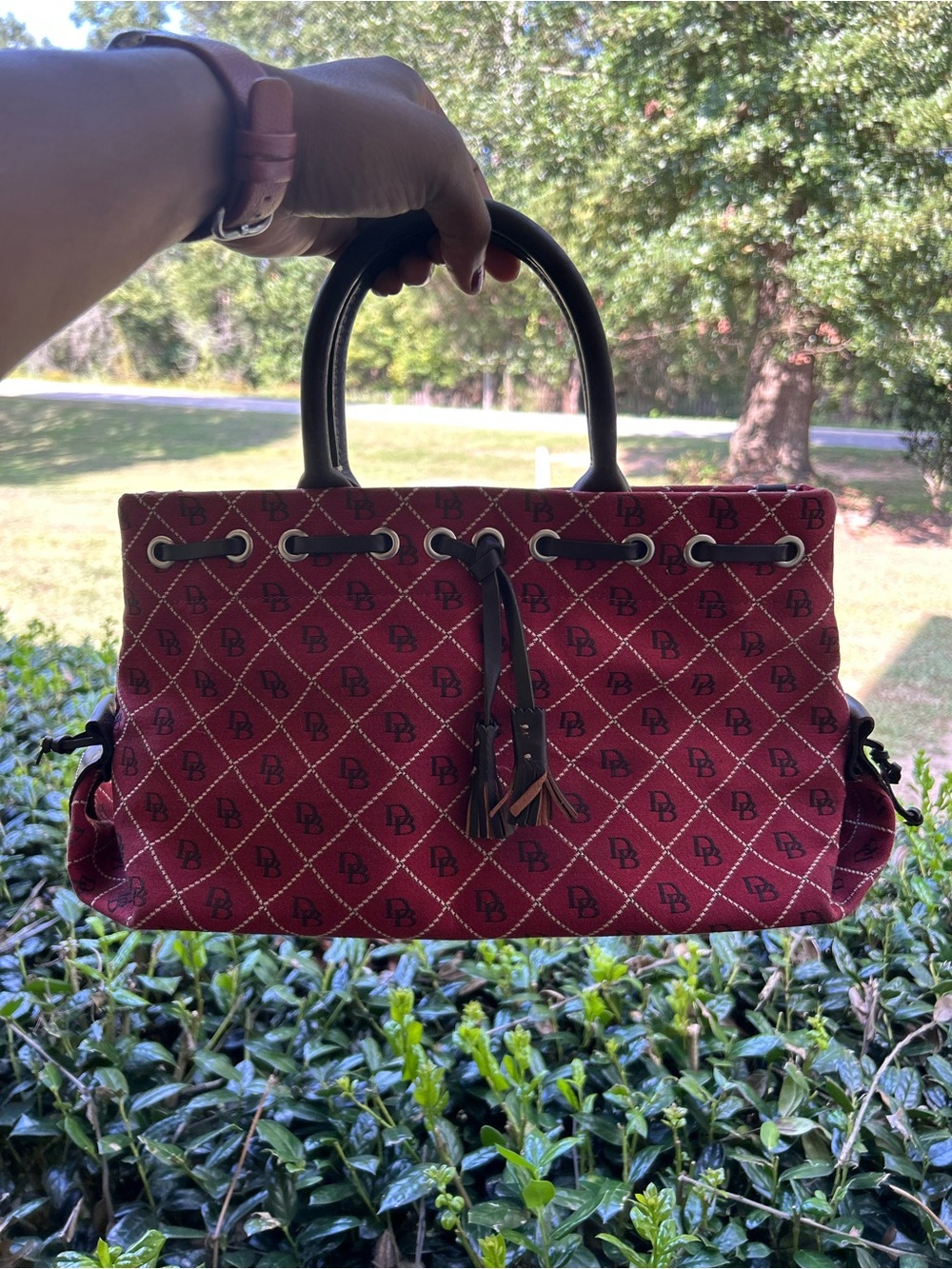 Dooney & Bourke Red Quilted Signature Drawstring Satchel
